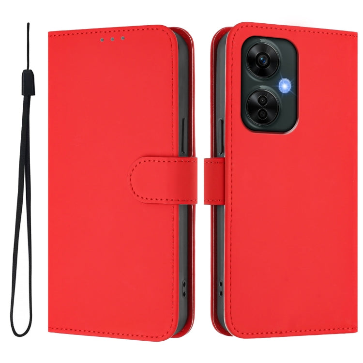 For OnePlus Nord CE 3 Lite 5G Skin Feel Solid Color Leather Phone Case with Lanyard