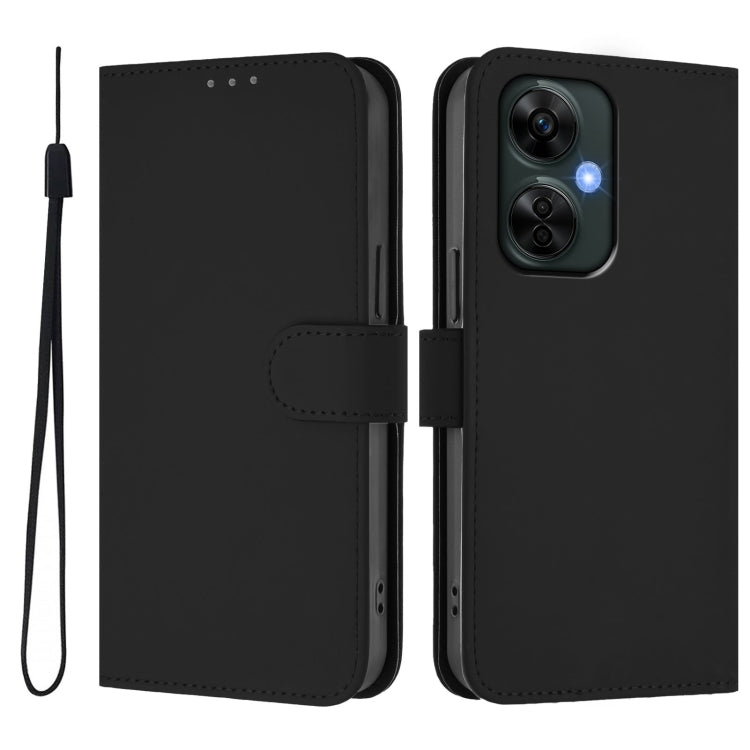 For OnePlus Nord CE 3 Lite 5G Skin Feel Solid Color Leather Phone Case with Lanyard