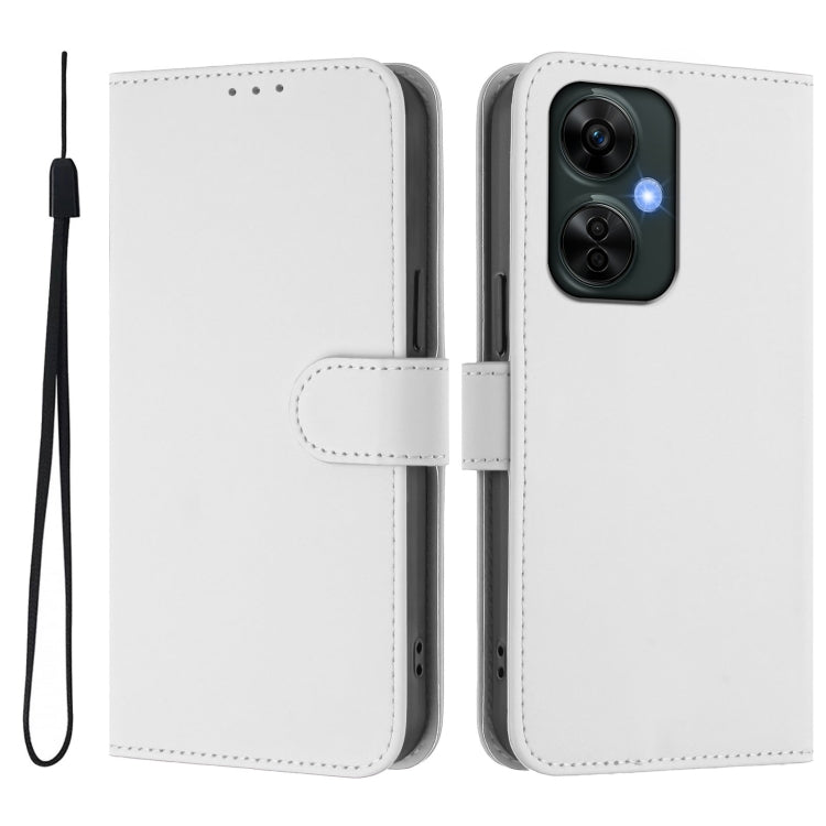 For OnePlus Nord CE 3 Lite 5G Skin Feel Solid Color Leather Phone Case with Lanyard