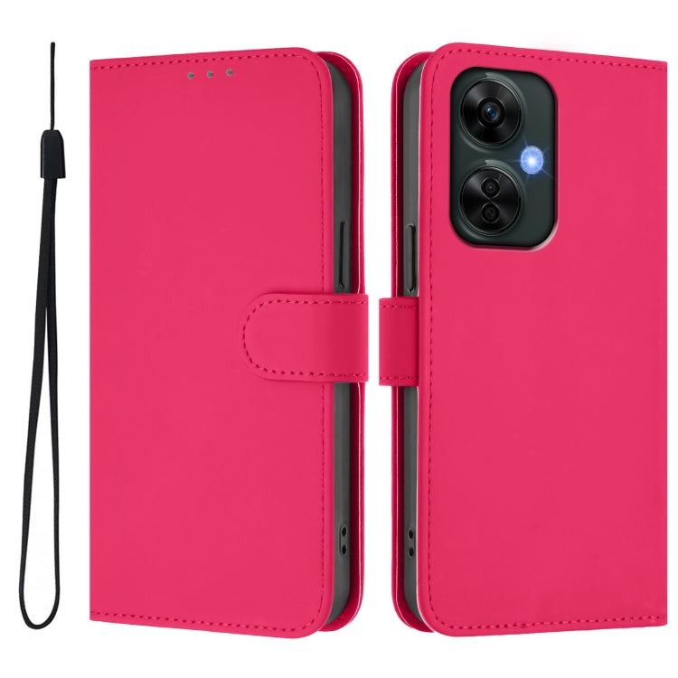 For OnePlus Nord CE 3 Lite 5G Skin Feel Solid Color Leather Phone Case with Lanyard