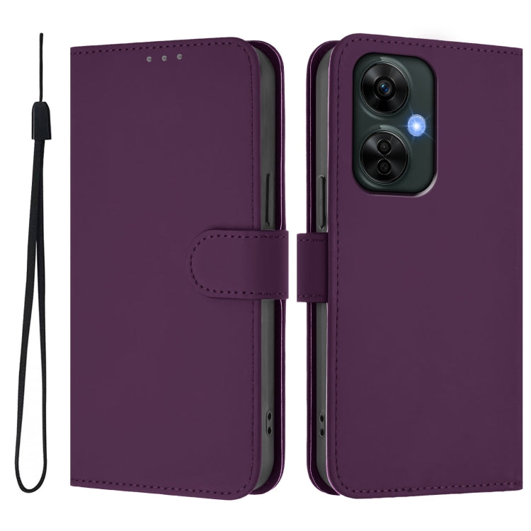 For OnePlus Nord CE 3 Lite 5G Skin Feel Solid Color Leather Phone Case with Lanyard