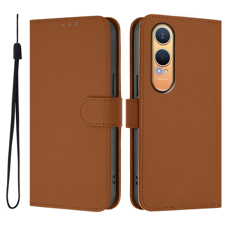 For OnePlus Nord CE4 Lite 5G Global Skin Feel Solid Color Leather Phone Case with Lanyard