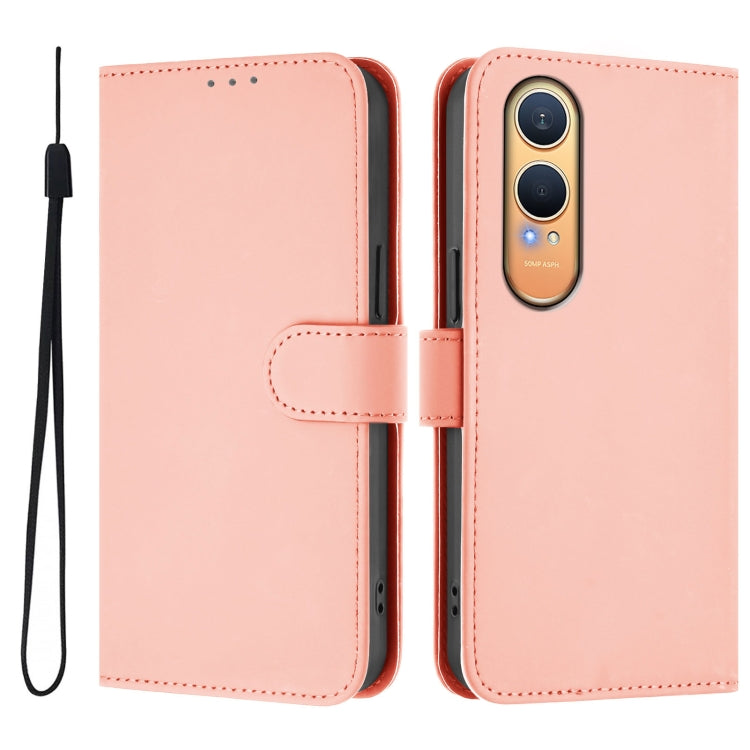 For OnePlus Nord CE4 Lite 5G Global Skin Feel Solid Color Leather Phone Case with Lanyard