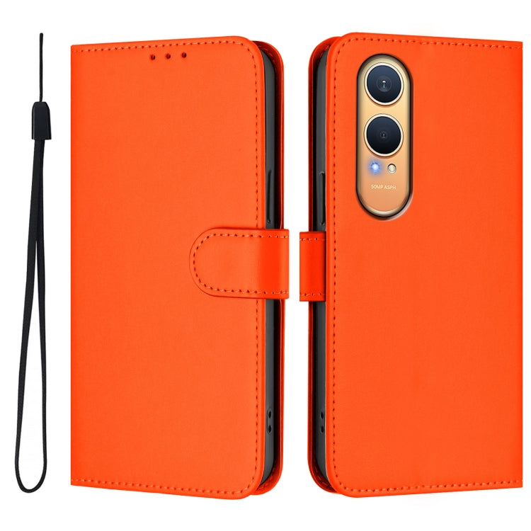For OnePlus Nord CE4 Lite 5G Global Skin Feel Solid Color Leather Phone Case with Lanyard
