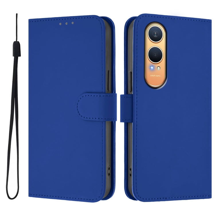 For OnePlus Nord CE4 Lite 5G Global Skin Feel Solid Color Leather Phone Case with Lanyard