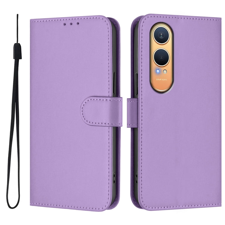 For OnePlus Nord CE4 Lite 5G Global Skin Feel Solid Color Leather Phone Case with Lanyard