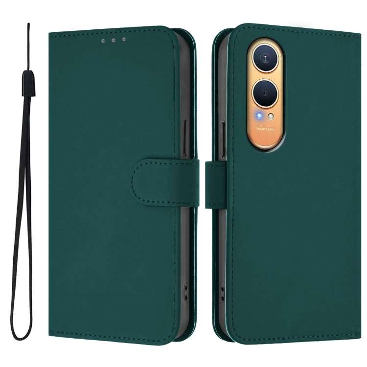 For OnePlus Nord CE4 Lite 5G Global Skin Feel Solid Color Leather Phone Case with Lanyard
