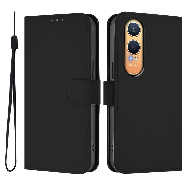 For OnePlus Nord CE4 Lite 5G Global Skin Feel Solid Color Leather Phone Case with Lanyard