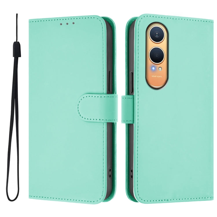 For OnePlus Nord CE4 Lite 5G Global Skin Feel Solid Color Leather Phone Case with Lanyard