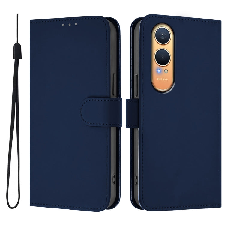 For OnePlus Nord CE4 Lite 5G Global Skin Feel Solid Color Leather Phone Case with Lanyard