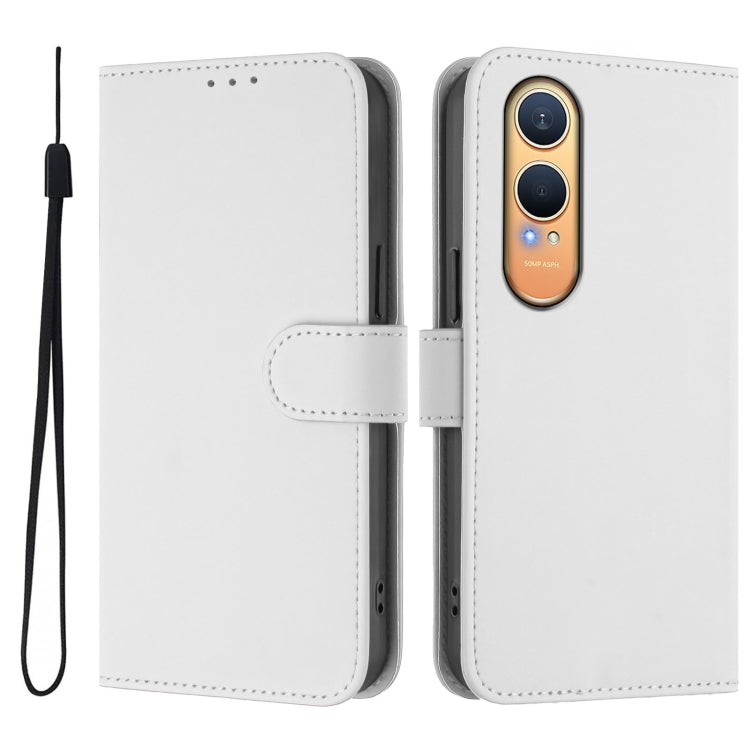For OnePlus Nord CE4 Lite 5G Global Skin Feel Solid Color Leather Phone Case with Lanyard