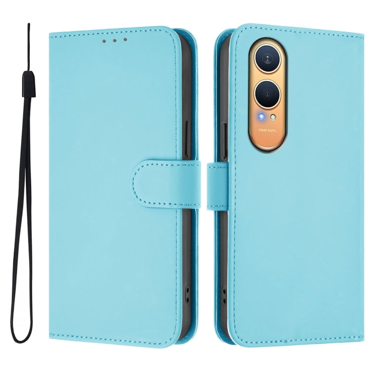 For OnePlus Nord CE4 Lite 5G Global Skin Feel Solid Color Leather Phone Case with Lanyard