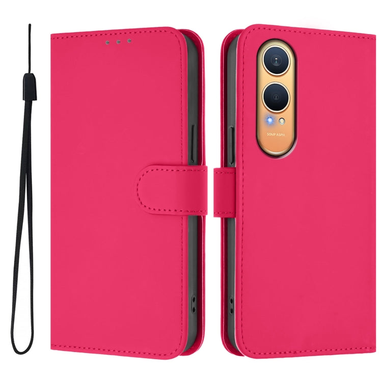For OnePlus Nord CE4 Lite 5G Global Skin Feel Solid Color Leather Phone Case with Lanyard