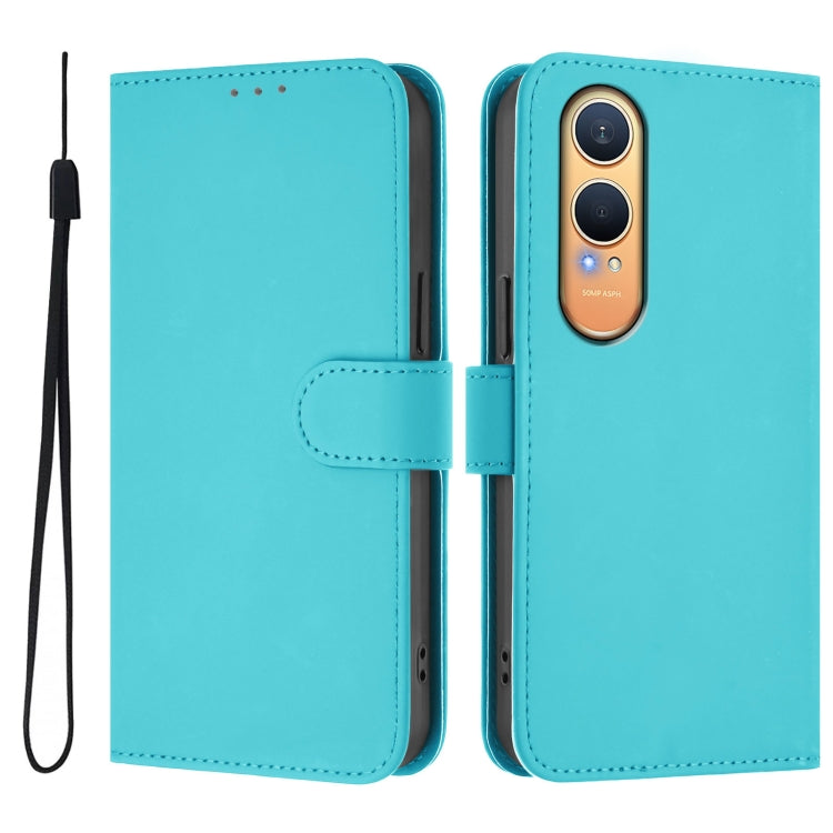 For OnePlus Nord CE4 Lite 5G Global Skin Feel Solid Color Leather Phone Case with Lanyard