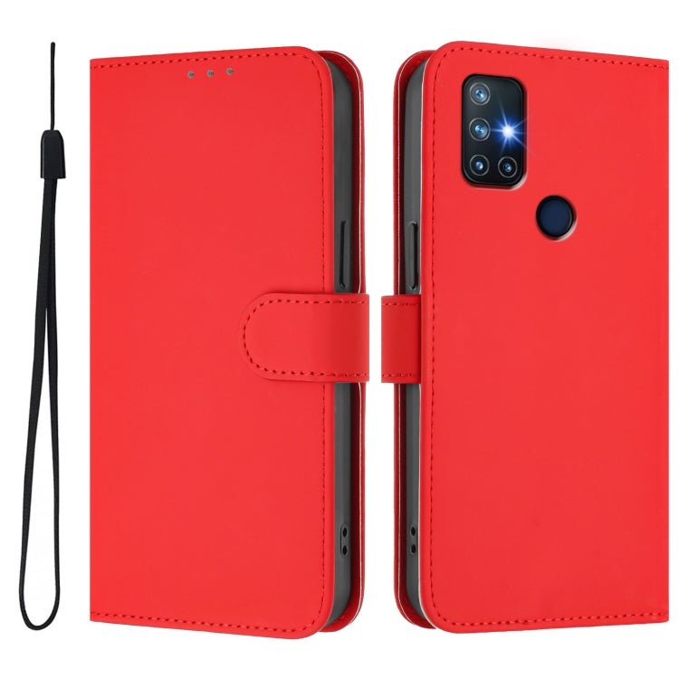 For OnePlus Nord N10 5G Skin Feel Solid Color Leather Phone Case with Lanyard