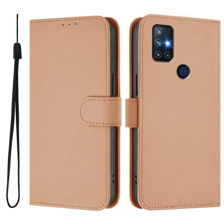 For OnePlus Nord N10 5G Skin Feel Solid Color Leather Phone Case with Lanyard