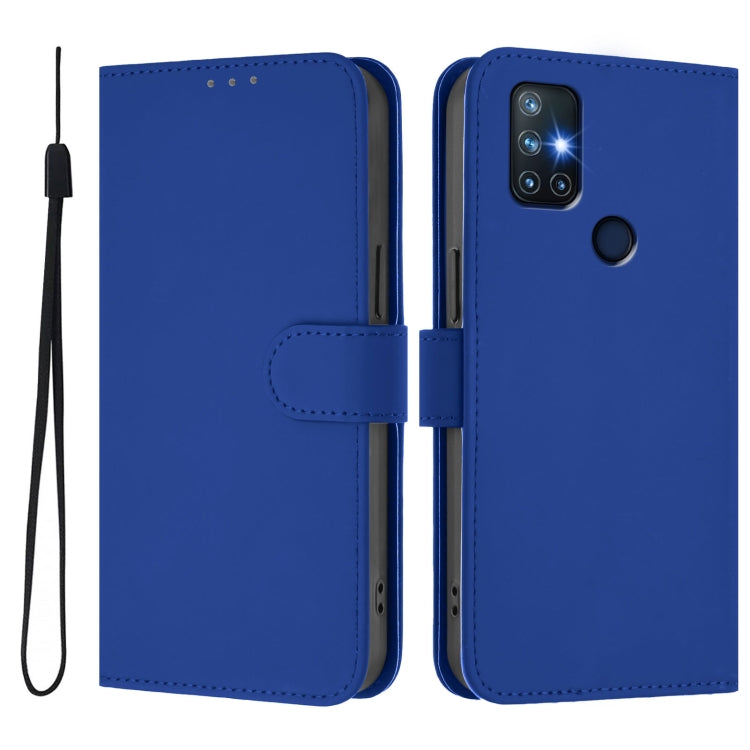 For OnePlus Nord N10 5G Skin Feel Solid Color Leather Phone Case with Lanyard
