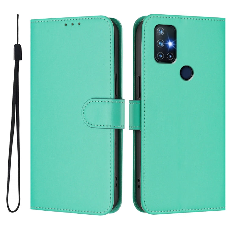 For OnePlus Nord N10 5G Skin Feel Solid Color Leather Phone Case with Lanyard