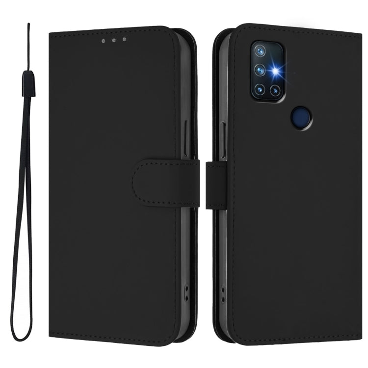 For OnePlus Nord N10 5G Skin Feel Solid Color Leather Phone Case with Lanyard