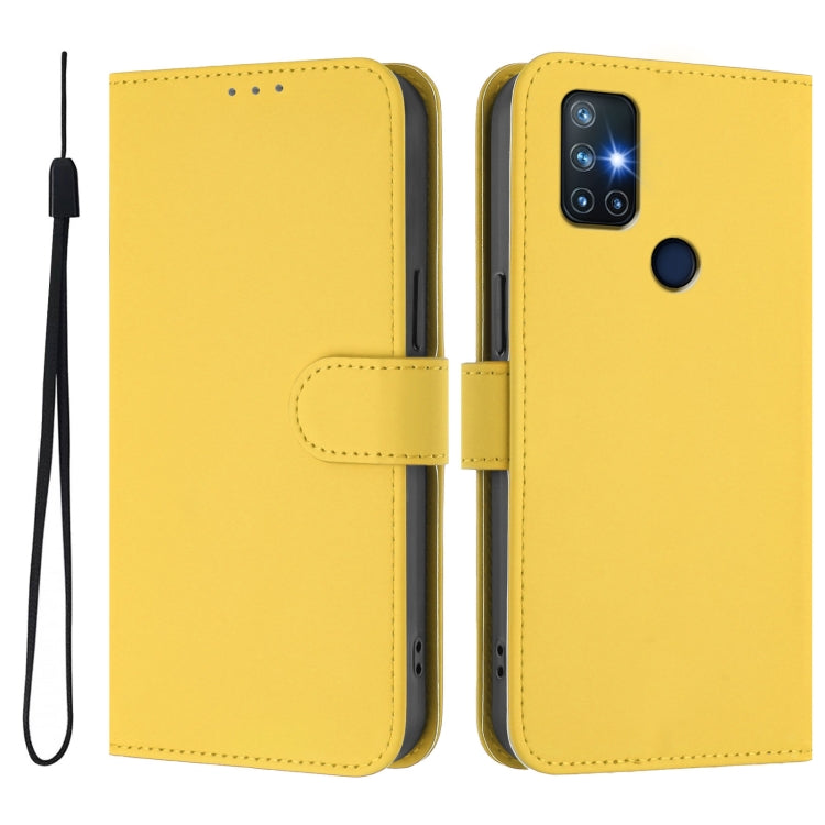 For OnePlus Nord N10 5G Skin Feel Solid Color Leather Phone Case with Lanyard
