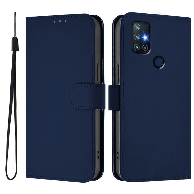For OnePlus Nord N10 5G Skin Feel Solid Color Leather Phone Case with Lanyard