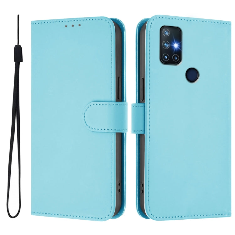 For OnePlus Nord N10 5G Skin Feel Solid Color Leather Phone Case with Lanyard