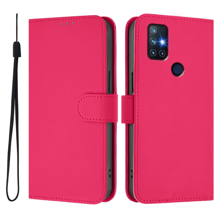 For OnePlus Nord N10 5G Skin Feel Solid Color Leather Phone Case with Lanyard