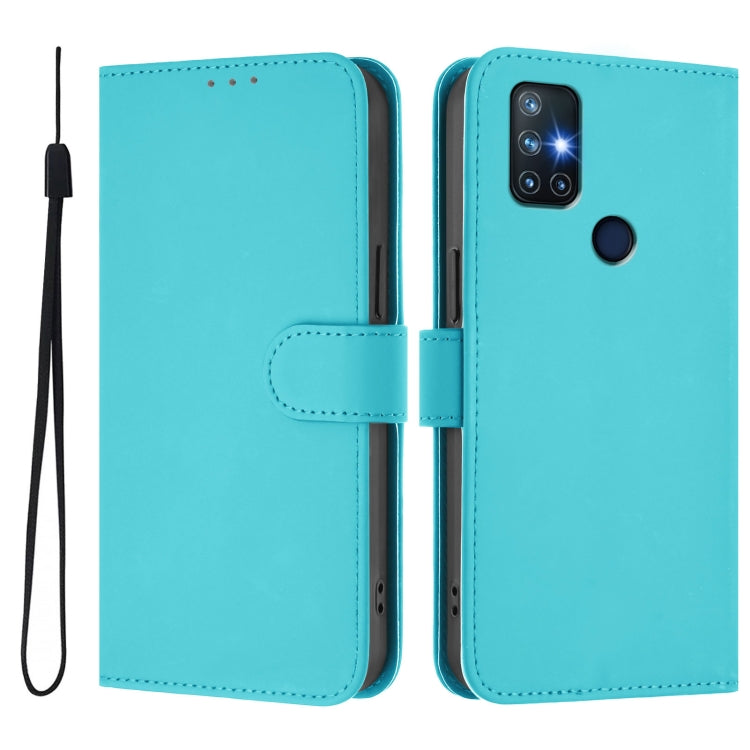For OnePlus Nord N10 5G Skin Feel Solid Color Leather Phone Case with Lanyard