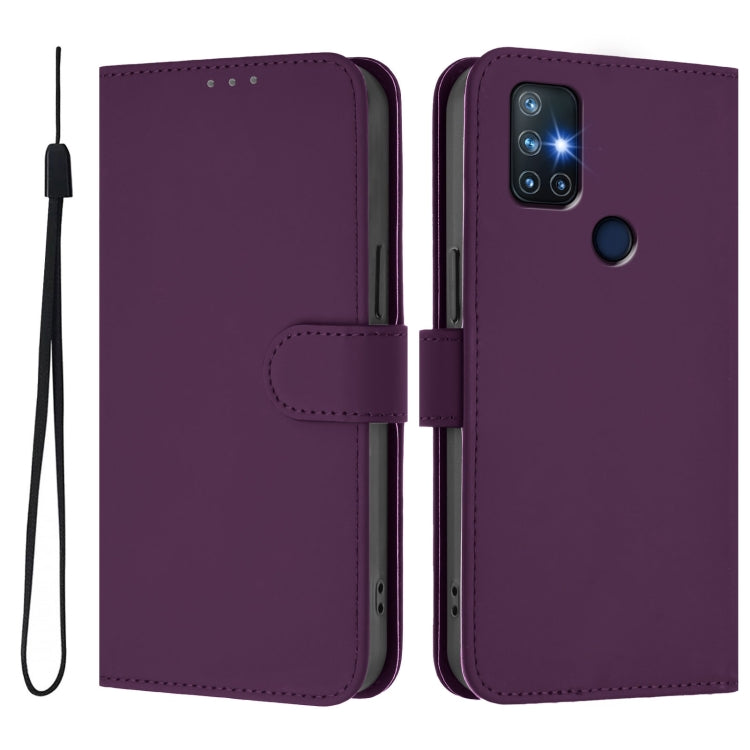 For OnePlus Nord N10 5G Skin Feel Solid Color Leather Phone Case with Lanyard