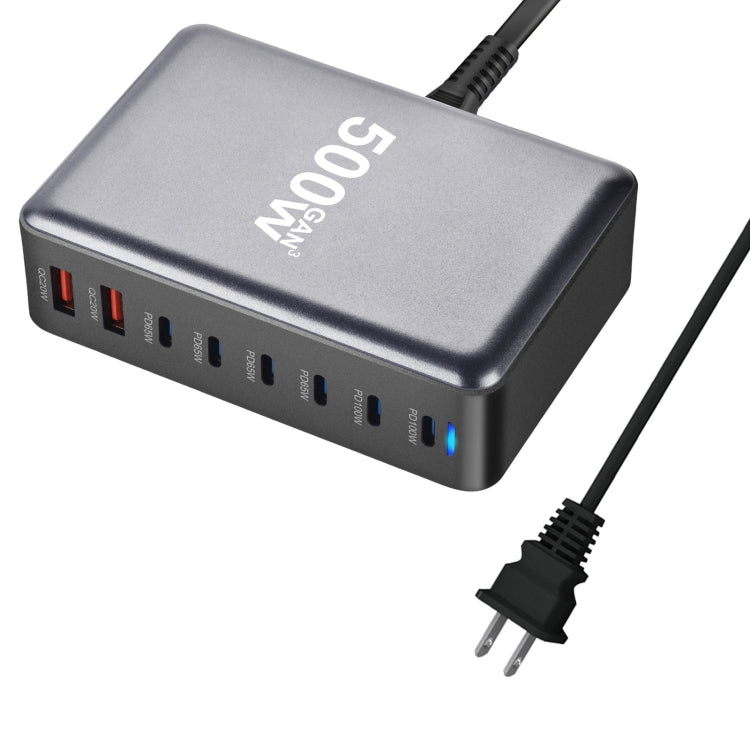 500W GaN 6 Type-C 2 USB Multi Ports Sharing Desktop Charger, Plug:US Plug