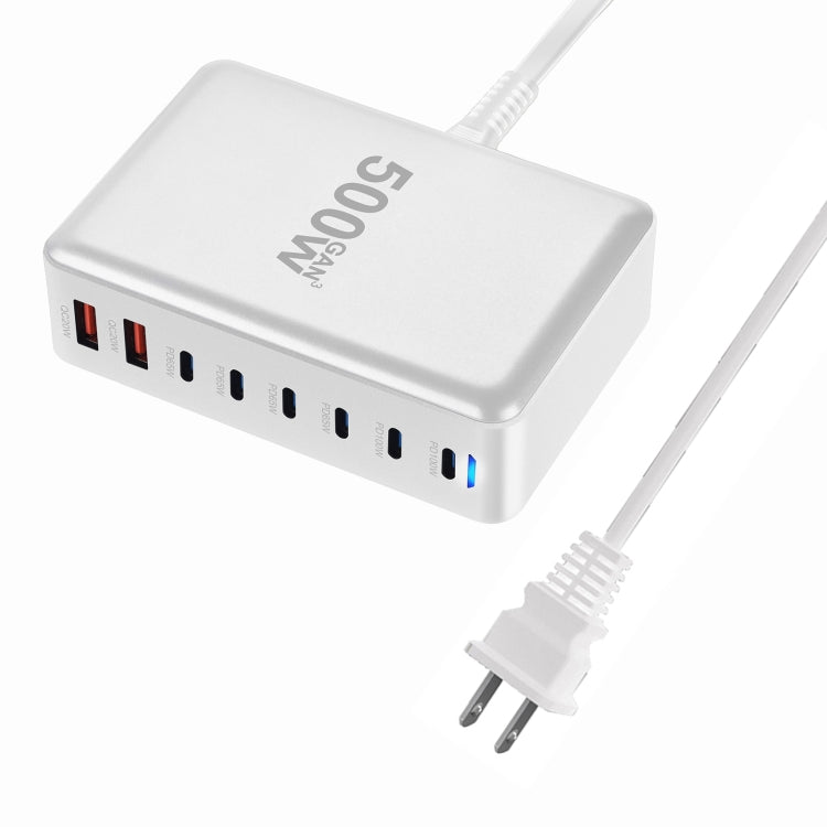 500W GaN 6 Type-C 2 USB Multi Ports Sharing Desktop Charger, Plug:US Plug