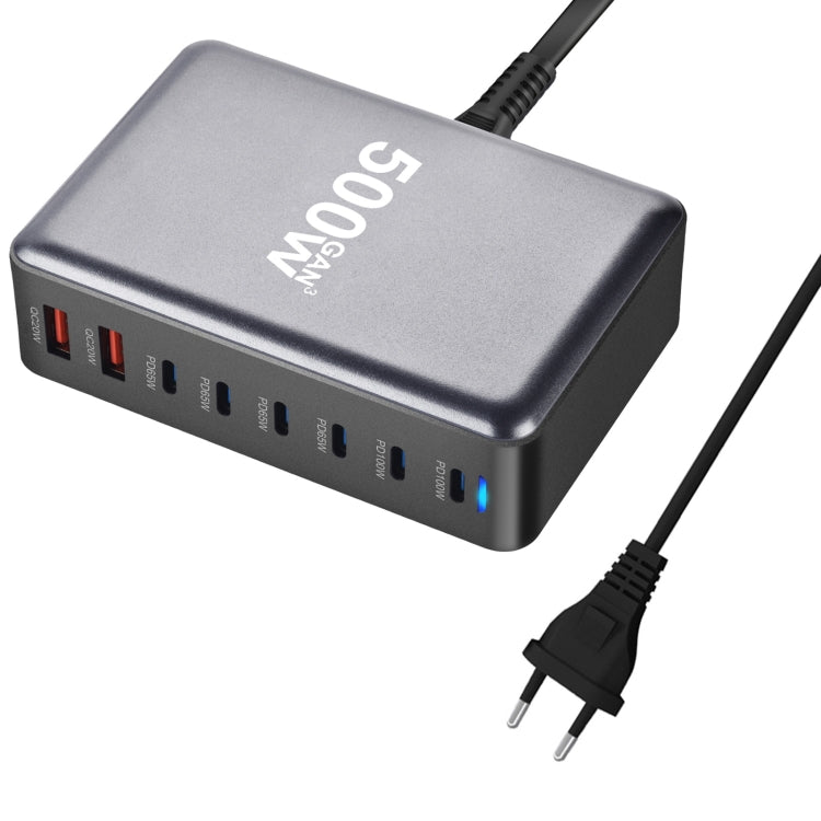 500W GaN 6 Type-C 2 USB Multi Ports Sharing Desktop Charger, Plug:EU Plug