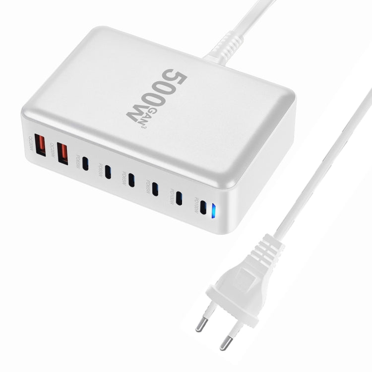 500W GaN 6 Type-C 2 USB Multi Ports Sharing Desktop Charger, Plug:EU Plug