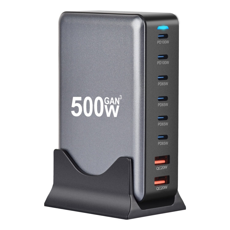 500W GaN 6 Type-C 2 USB Multi Ports Sharing Desktop Charger, Plug:UK Plug