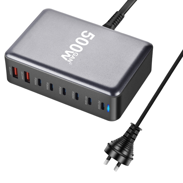 500W GaN 6 Type-C 2 USB Multi Ports Sharing Desktop Charger, Plug:AU Plug