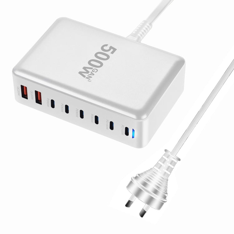 500W GaN 6 Type-C 2 USB Multi Ports Sharing Desktop Charger, Plug:AU Plug