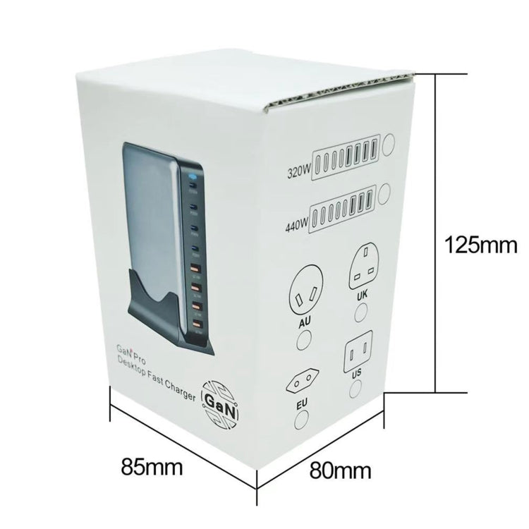 500W GaN 6 Type-C 2 USB Multi Ports Sharing Desktop Charger, Plug:AU Plug