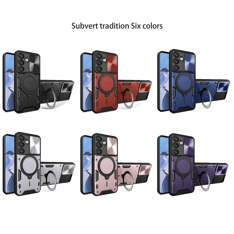 For Samsung Galaxy S25 5G CD Texture Sliding Camshield Magnetic Holder Phone Case