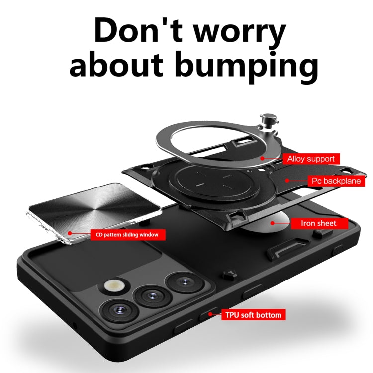 For Samsung Galaxy S25 5G CD Texture Sliding Camshield Magnetic Holder Phone Case