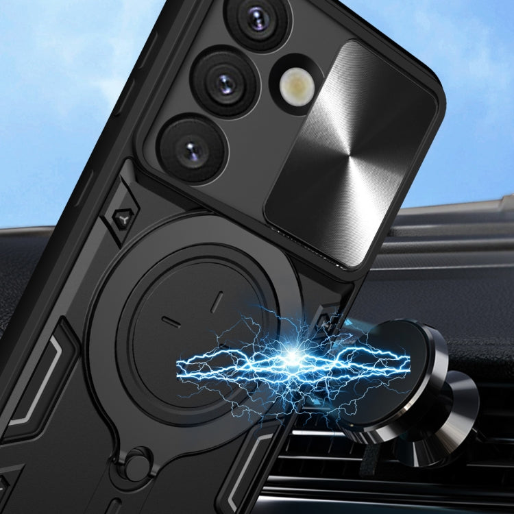 For Samsung Galaxy S25 5G CD Texture Sliding Camshield Magnetic Holder Phone Case