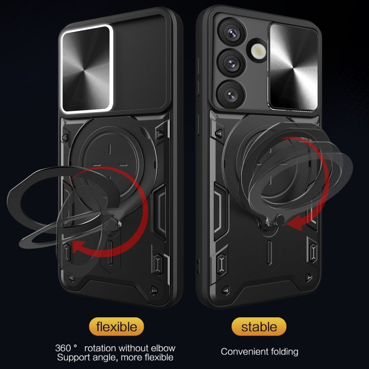 For Samsung Galaxy S25 5G CD Texture Sliding Camshield Magnetic Holder Phone Case