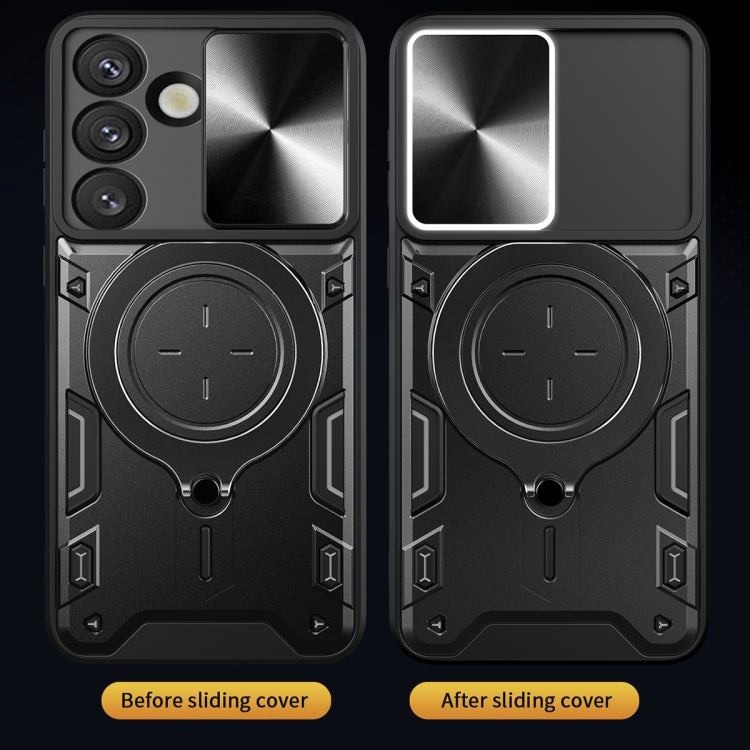 For Samsung Galaxy S25 5G CD Texture Sliding Camshield Magnetic Holder Phone Case