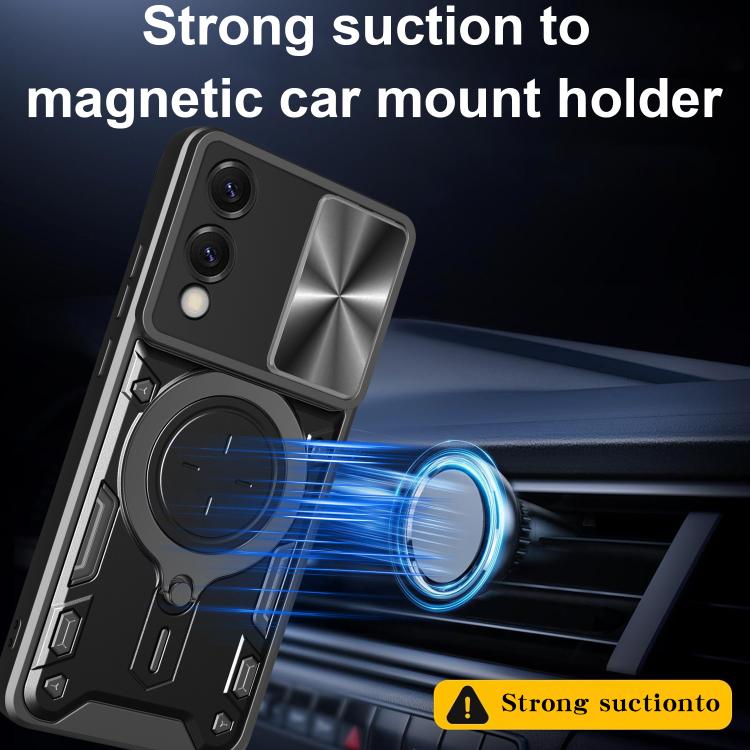 For Samsung Galaxy S25 Edge 5G CD Texture Sliding Camshield Magnetic Holder Phone Case
