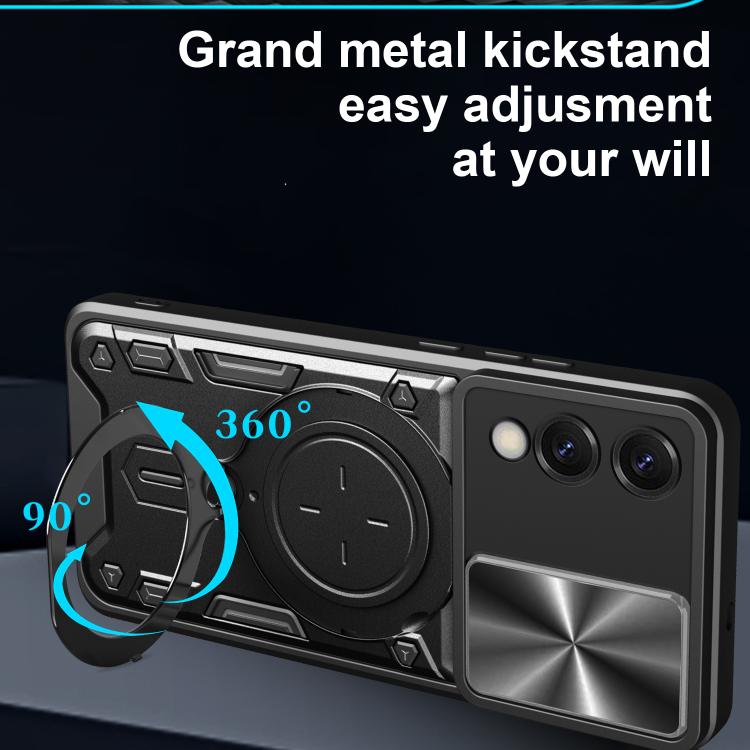 For Samsung Galaxy S25 Edge 5G CD Texture Sliding Camshield Magnetic Holder Phone Case