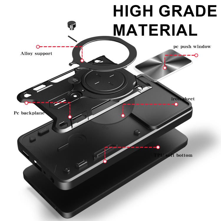 For Samsung Galaxy S25 Edge 5G CD Texture Sliding Camshield Magnetic Holder Phone Case