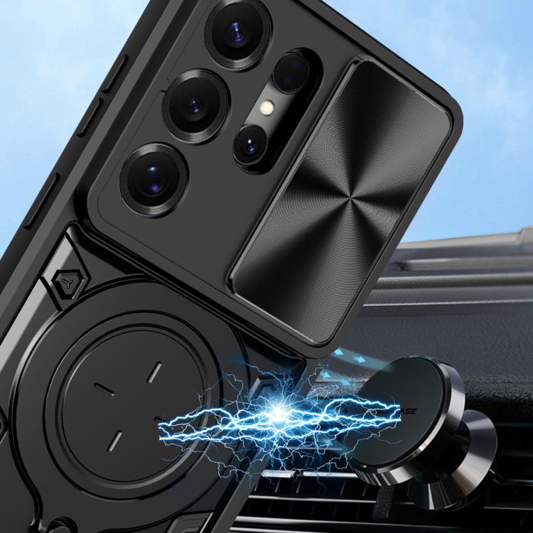 For Samsung Galaxy S26 Ultra 5G CD Texture Sliding Camshield Magnetic Holder Phone Case