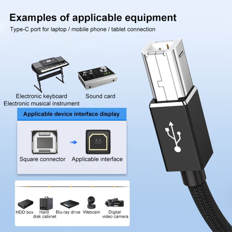 3 in 1 8 Pin, Type-C, Micro USB to USB-B MIDI Instruments Printer Cable, Length: 1m, Length:1m