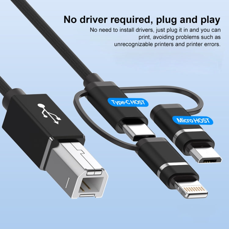 3 in 1 8 Pin, Type-C, Micro USB to USB-B MIDI Instruments Printer Cable, Length: 1m, Length:1m
