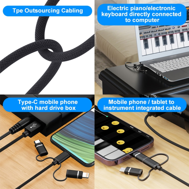 3 in 1 8 Pin, Type-C, Micro USB to USB-B MIDI Instruments Printer Cable, Length: 1m, Length:1m