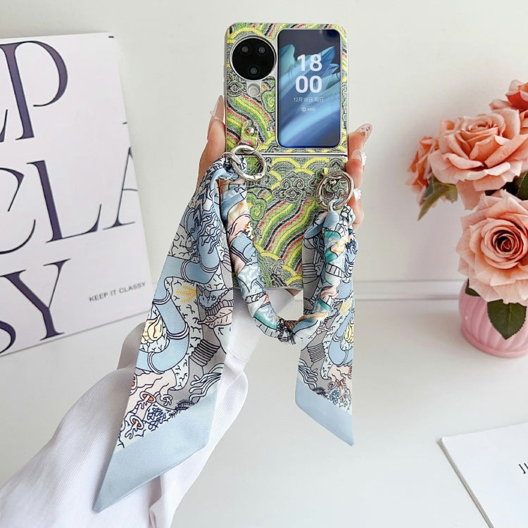 For OPPO Find N3 Flip Propitious Clouds Embroidery Full Coverage Phone Case with Scarf / Bracelet